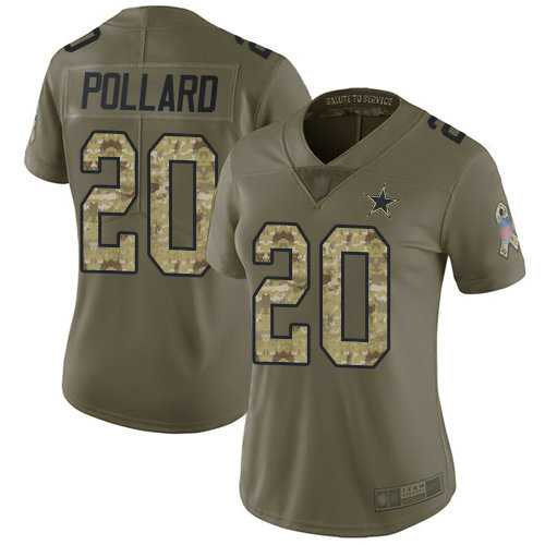 Women%27s Dallas Cowboys #20 Tony Pollard Olive Camo Limited 2017 Salute to Service Jersey Dyin